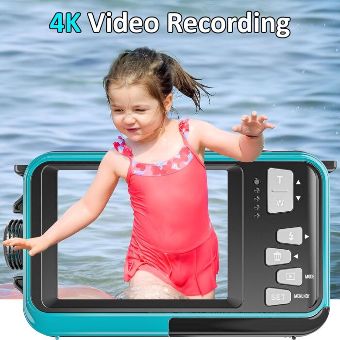 4K Underwater Camera 11FT Waterproof Camera with 32GB Card 56MP Autofocus Dual-Screen Selfie Underwater Camera for Snorkeling Waterproof Compact Floatable Digital Camera 1250mAh Battery Type-C (Blue) - Image 3