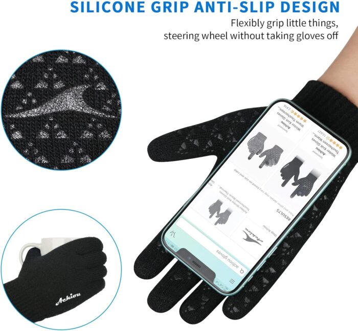 Achiou Winter Gloves, Glove for Men Women, Upgraded Touch Screen Texting Warm Running with Thermal Soft Knit Lining - Image 2
