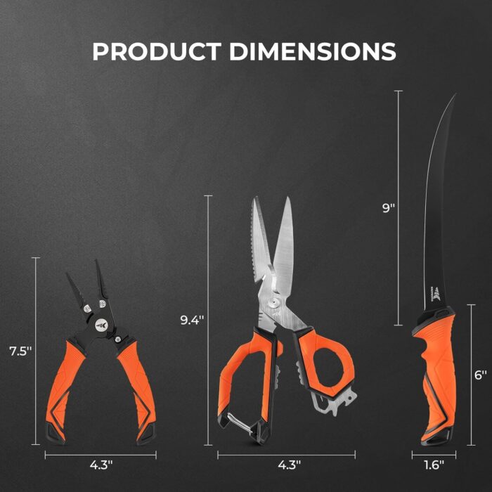 KastKing Paradox Fishing Tools Set, Stainless Steel 9" Bait Shears, 7.5" Angled Nose Pliers & 9" Fillet Knife with Non-Slip Grips and Protective Sheaths - Image 8