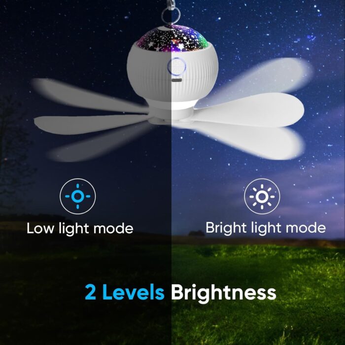 Ceiling Fans with Lights & Starry Projection, LED Hanging Camping Fan with Remote & Timer, 3600mAh Rechargeable Battery Portable Tent Fan for Car RV Survival Kit Camping Essentials(Fit 1-2 Person) - Image 4