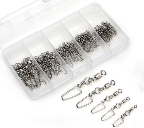 110PCS Stainless Steel Barrel Snap Swivel Fishing Accessories, Premium Fishing Gear Equipment with Ball Bearing Swivels Snaps Connector for Quick Connect Fishing Lures