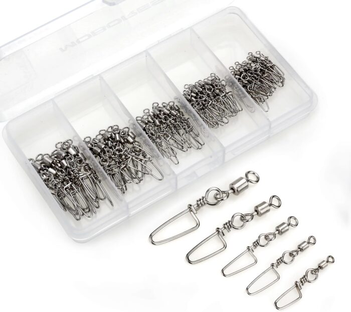 110PCS Stainless Steel Barrel Snap Swivel Fishing Accessories, Premium Fishing Gear Equipment with Ball Bearing Swivels Snaps Connector for Quick Connect Fishing Lures