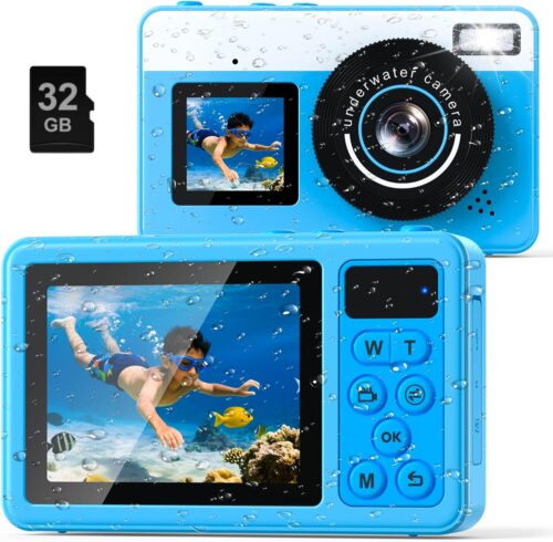 Underwater Digital Camera, Waterproof Camera,10FT Floating Camera for Snorkeling,Surfing,Swimming and Kayaking,Dual-Screen Selfie,Autofocus,18X Zoom,Fill Light,32GB Card,Type-C Rechargeable