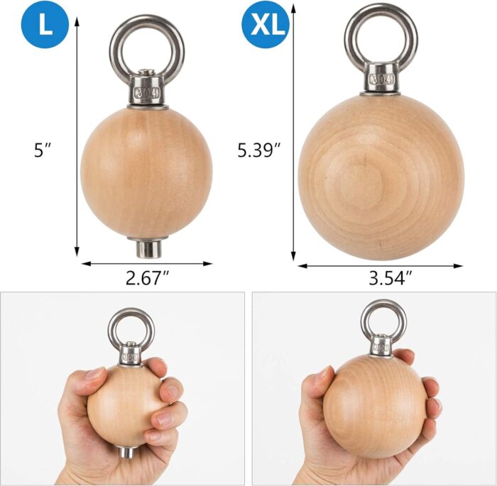Wooden Pull Up Grips and Balls, Atomic Rock Climbing Holds Training Set,Grip Strength Trainer,Ninja Warrior Obstacle Course Handles and Rope.Suit(L/XL Ball(L/XL) - Image 3