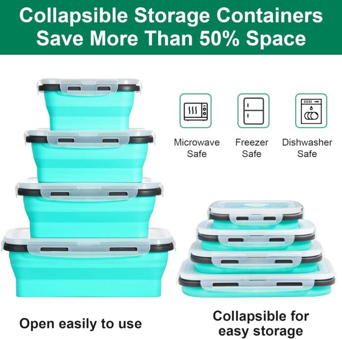 8 Pack Collapsible Food Storage Containers With Lids, Collapsible Storage Containers Sets Silicone Collapsible Bowls For Camping, RV Accessories, Travel Trailer Must (Mixed oz) (8) - Image 4