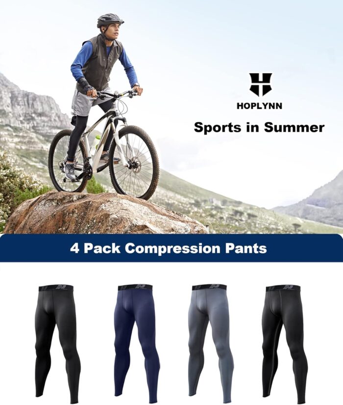 4 Pack Compression Pants Tights Leggings Men, Winter Baselayer for Running Workout Sports Yoga - Image 5