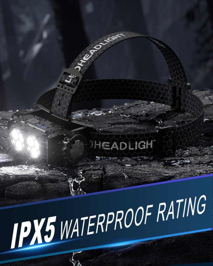 Headlamp Rechargeable 2PCS,4500L Super Bright Light Bright LED Rechargeable Headlight with White Light, Waterproof Head Lamp with Headband for Outdoor Camping, Hiking,Camping Essentials,Working - Image 6