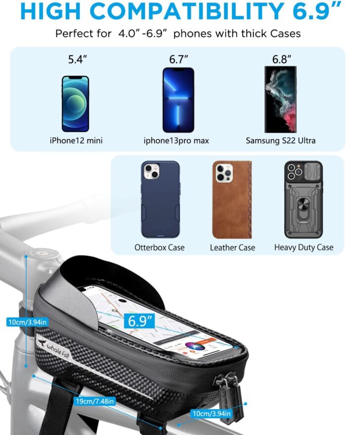 whale fall Hard Casing Bike Bag, Never Deform, Waterproof Bike Phone Holder with 0.25mm Sensitive TPU Touch-Screen, Bicycle Accessories, with Rain Cover for Phones under 6.9'' - Image 6