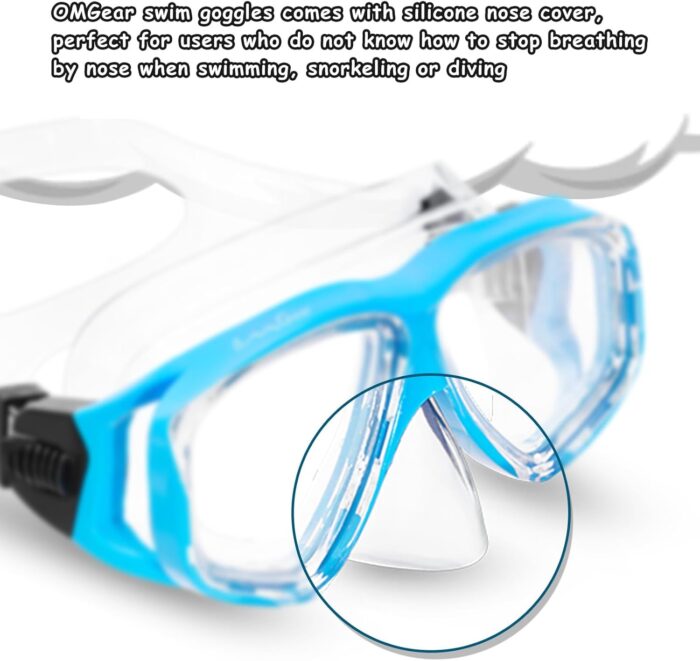 OMGear Swim Mask Dive Goggles Swimming Goggles with Nose Cover Snorkeling Gear Junior Adult Snorkel Mask for Scuba Diving Spearfishing Neoprene Strap Impact Resistance - Image 3
