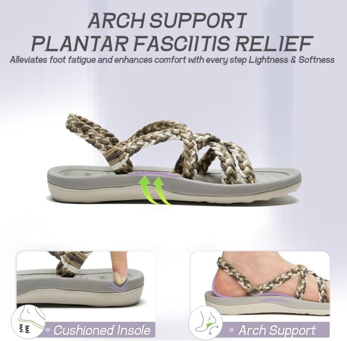 MEGNYA Women's Comfortable Walking Sandals with Arch Support, Athletic Hiking Sandals with Handmade Straps, Outdoor Soft Water Sandals for Beach Poolside Travel Camping - Image 3