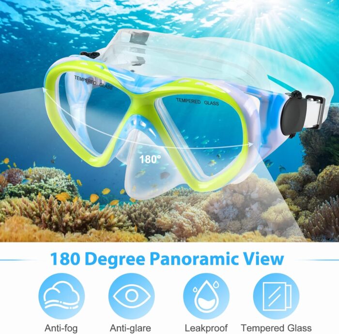 Kids Snorkel Set Dry Top Snorkeling Gear for Kids Youth Boys Girls Junior Age 5-15,Tempered Glass Swimming Diving Mask and Snorkel Set 180 Degree Panoramic View - Image 3