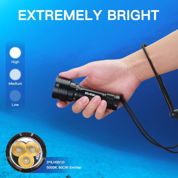 Wurkkos DL30 Dive Light Scuba Diving - Dive Flashlight Super Bright Max 3600 Lumen with 5000K 90CRI 100m Underwater Flashlight for Diving IPX-8 Waterproof Submersible Flashlight with USB Charger - Image 5