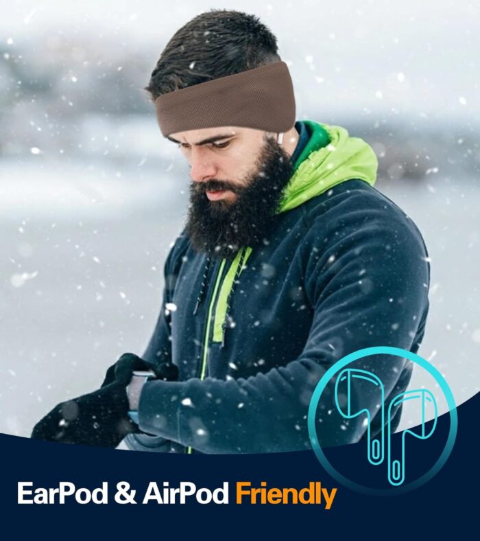 Winter Ear Warmer Headband for Men Women Double-Layer Knit Ear Muffs Cover with Fuzzy Lining for Running and Cycling (Orange, One Size) - Image 6