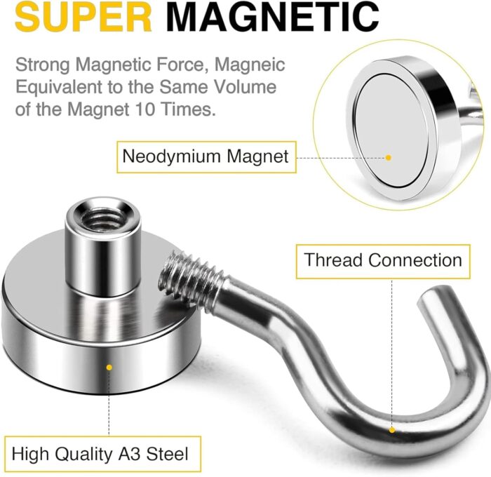 DIYMAG Magnetic Hooks, 30lbs+ Magnet Hook 2025 Cruise Cabin Ship Essentials Heavy Duty Strong Magnets Refrigerator Fridge Hanging for Classroom Beach Vacation Kitchen Grills Home 20 Pack (Silver) - Image 7