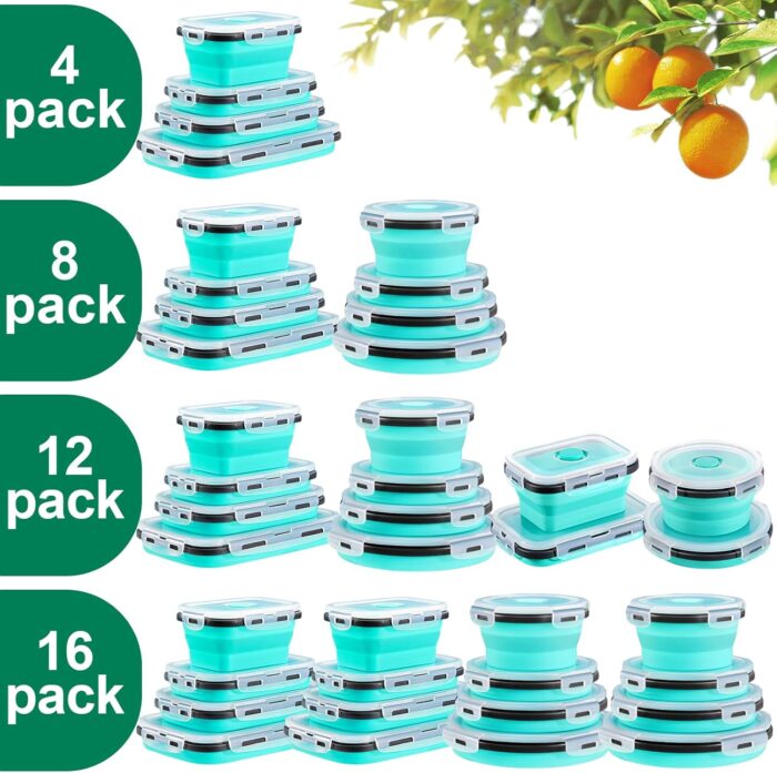 8 Pack Collapsible Food Storage Containers With Lids, Collapsible Storage Containers Sets Silicone Collapsible Bowls For Camping, RV Accessories, Travel Trailer Must (Mixed oz) (8) - Image 2