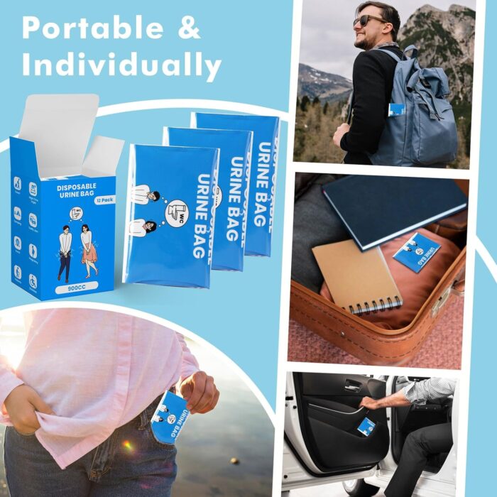 Disposable Urine Bags, 900ML Pee Bags for Women Men Emergency Use, 8/12/24 Pcs Unisex Urine Vomit Bag for Camping, Hiking, Traffic Jams, Road Trips, Pregnant, Patients - Image 4