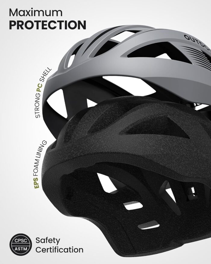 OutdoorMaster Adult Bike Helmet - Bicycle Helmet with Rechargeable Rear LED Light, Detachable Magnetic Goggles, Removable Sun Visor - Suitable for Commuting and Cycling for Men and Women - Image 2