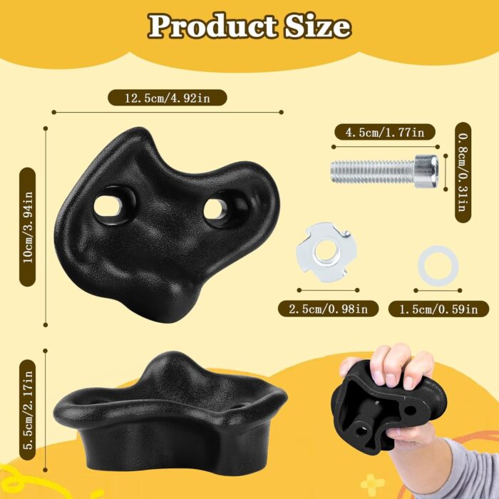 10PCS Black Rock Climbing Holds, Rock Climbing Wall for Kids, Extra Large Size Climbing Rock Wall Grips with Mounting Hardware and Wrench for Indoor Outdoor Playground, Installed on Wooden Board - Image 2