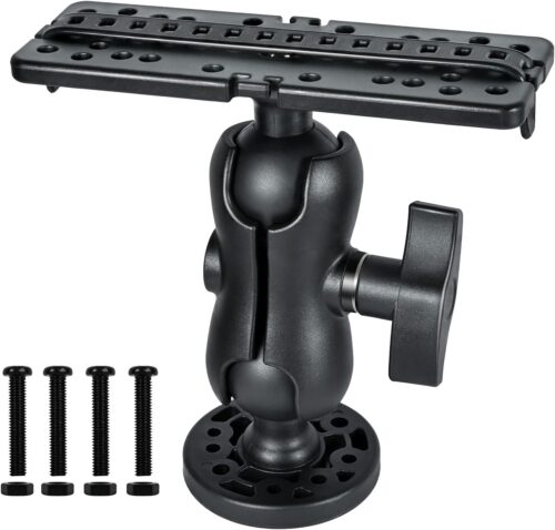 Fish Finder Mount Base, Universal 360° Rotation Ball-Mount Fish Finder Bracket, Nylon & Stainless Steel Electronic Fish Finder Holder for Marine Boat Kayak Pontoon Canoe Helix Garmin, 4*Srews, 4*Nuts