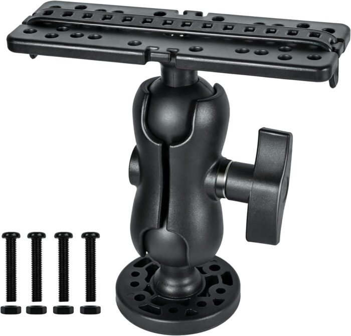 Fish Finder Mount Base, Universal 360° Rotation Ball-Mount Fish Finder Bracket, Nylon & Stainless Steel Electronic Fish Finder Holder for Marine Boat Kayak Pontoon Canoe Helix Garmin, 4*Srews, 4*Nuts