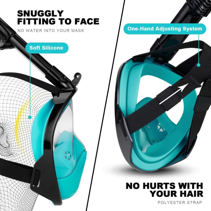 Odoland Snorkeling Packages, Full Face Snorkel Mask for Adults & Youth with Camera Mount, Adjustable Swim Fins, Anti-Fog Anti-Leak Diving Gear for Men Women Teens - Image 6