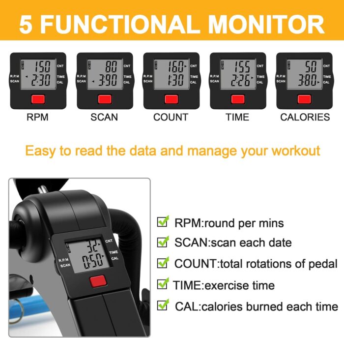 Folding Exercise Bike Pedal Exerciser Portable Desk Bike with LCD Display for Arms and Legs Workout - Image 5