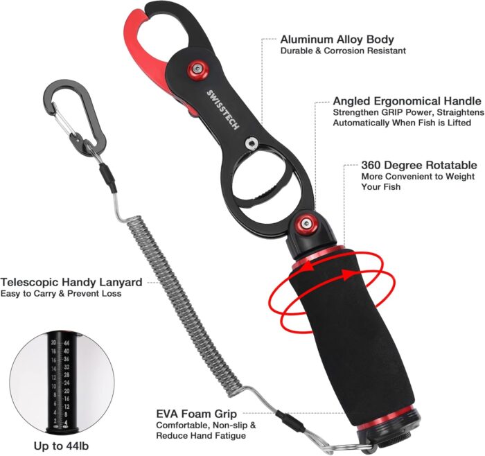 Swiss+Tech Fishing Tool Kit, Fish Gripper with Scale, Muti-Function Fishing Pliers, Braided Line Scissors, Fishing Gear with Safety Coiled Lanyard, Fishing Gifts for Anglers… - Image 2