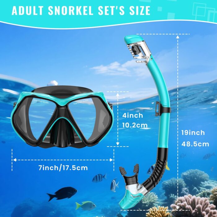 Snorkeling Gear for Adults, Snorkel Set Scuba Diving mask Dry-Top, Adult Swimming Goggles w/Nose Cover, HD Tempered Glass Panoramic Anti-Leak Anti-Fog, Travel Snorkeling Packages - Image 4