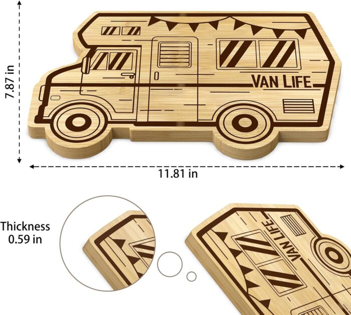RV Cutting Board, 11.8" X 7.9" Camper Bamboo Charcuterie Board, Cool Happy Camper RV Gifts Stuff For House Warming Gifts New Home Decor, Anniversary Birthday Party Christmas Wedding Gifts - Image 2