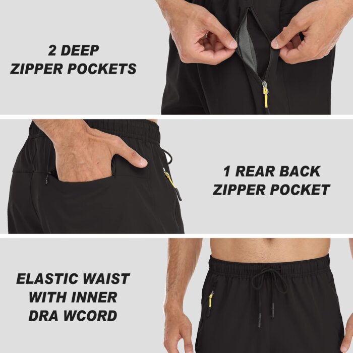 Rapoo Men's Lightweight Pants with Zipper Pockets Quick Dry Workout Athletic Travel Pants - Image 5