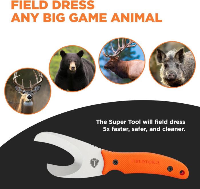 Field Dressing Kit | 4-in-1 Super Tool with Sheath & Sharpener | Skinning Knife for Hunting | Gut Hook | Deer Hunting Knife Set | FRN - Image 6