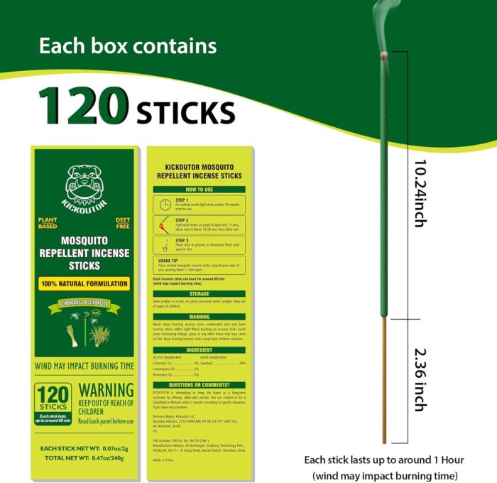 KICKOUTOR® Mosquito Repellent Outdoor Patio 120 PCS Citronella Oil Mosquito Incense Sticks Natural Organic Mosquito Barrier Mosquito Repeller for Backyard Travel Camping Indoors Gnat Mosquito Control - Image 2