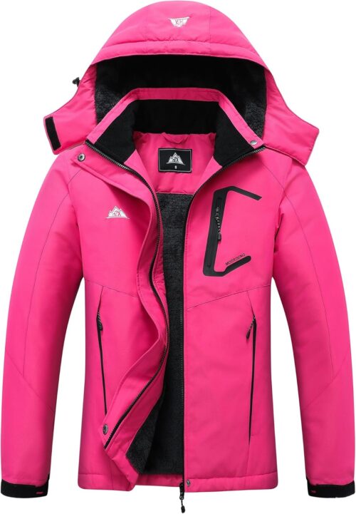 MOERDENG Women's Ski Jacket Waterproof Winter Coat Hooded Snowboarding Jacket Warm Winter Jacket
