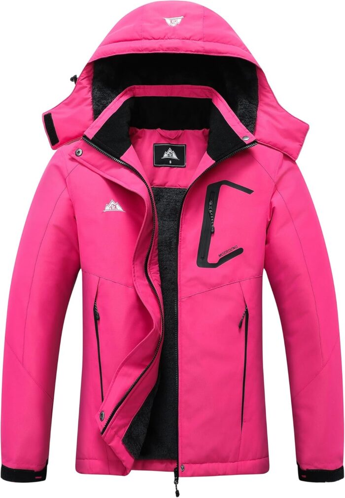 MOERDENG Women's Ski Jacket Waterproof Winter Coat Hooded Snowboarding Jacket Warm Winter Jacket