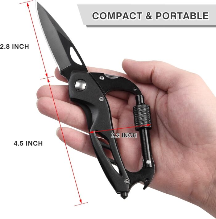 Multitool Carabiner with Pocket Knife, Stocking Stuffers Gifts for Men, EDC Carabiners with Folding Knives, Bottle Opener, Window Breaker and Screwdriver, Survival Gear for Camping Hiking - Image 7