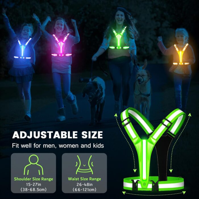 LED Reflective Running Vest Gear,Light Up Vest Runners Night Walking USB Rechargeable,Up to 11hrs Light with Adjustable Waist/Shoulder for Women Men Kids - Image 6