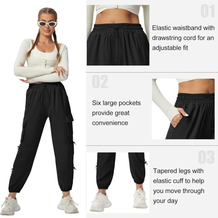 Quick Dry Cargo Pants Lightweight Tactical Hiking Pants with 6 Pockets for Women, Elastic Waist and Water-Resistant - Image 5