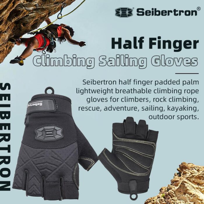 Seibertron Full or Half Finger Padded Palm Lightweight Breathable Climbing Rope Gloves for Climbers, Rock Climbing, Rescue, Adventure, Sailing, Kayaking, Outdoor Sports - Image 3
