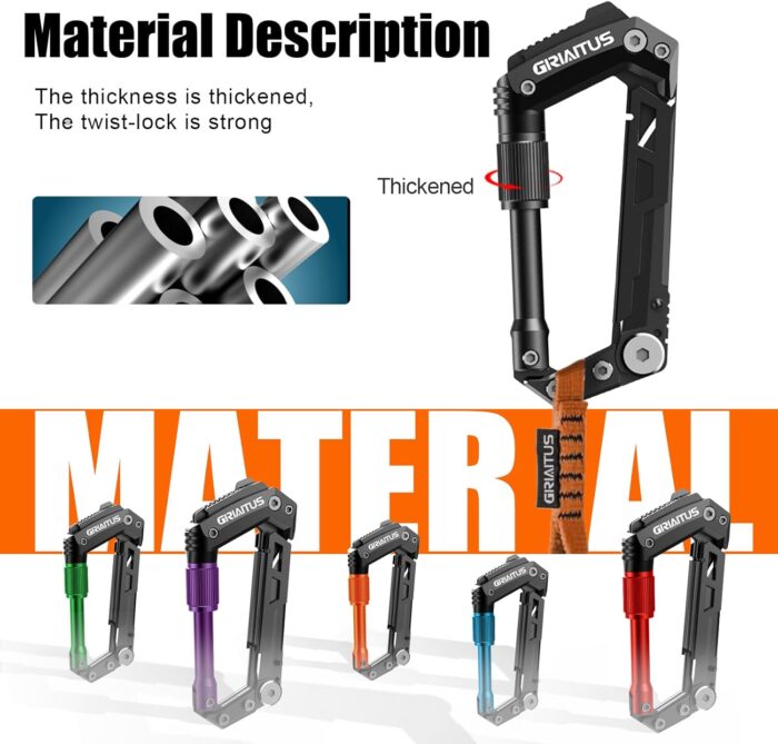 Carabiner Multitool 8-in-1 EDC Carabiners Pocket Knife, Serrated Knife, Rope Cutter, Screwdriver, Can Bottle Opener, Ruler, Survival Gear for Camping Climbing, Christmas Gifts for Men Women (Black) - Image 7