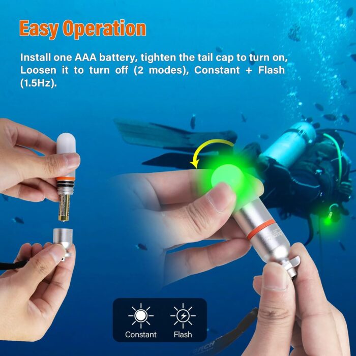 ORCATORCH SD01PRO Upgrade Bright Dive Signal Light, Submersible Beacon Mini Tank Marker Light with Constant and Flashing Modes, for Scuba Diving and Night Time Visibility (Green) - Image 3