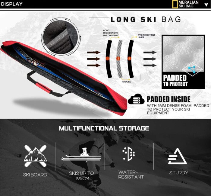 Padded Ski Bag,Waterproof Full Padded Single Ski Travel Bag with Adjustable Shoulder Strap. - Image 4