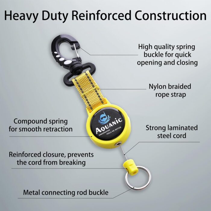 Scuba Diving Retractable Gear Tethers, Scuba Accessories Dive Clip Lanyard with Snap Hook, Split Ring Quick-Release Extension Cord for Diving,Swimming,Flashlights,Cameras and More - Image 2