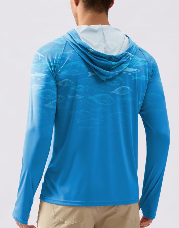 Pudolla Men's Sun Protection Hoodie Shirts UPF 50+ Rash Guard SPF Long Sleeve Fishing Shirt for Men Swim Hiking Boating - Image 3