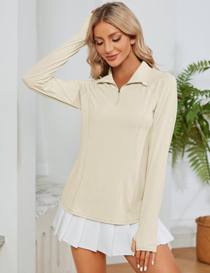 LOMON Women Long Sleeve Shirts Sun Protection 1/4 Zip Summer Quick Dry Hiking Shirts Quarter Zip Pullover for Women - Image 7