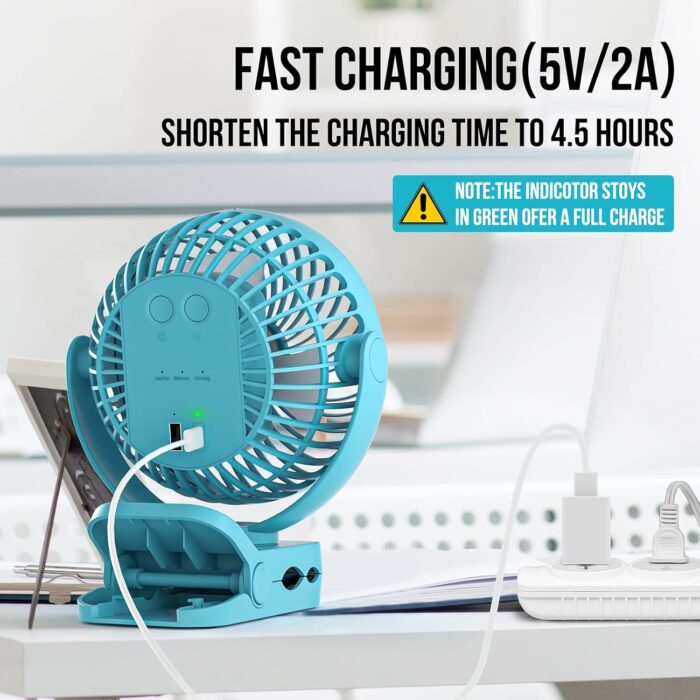 Clip on Fan 65Hrs Camping Fan with LED Light, 12000mAh Battery Operated Fans & PortableFan Rechargeable, Small Desk Fans USB TravelFan for Tent Camping Golf Stroller, Blue - Image 2
