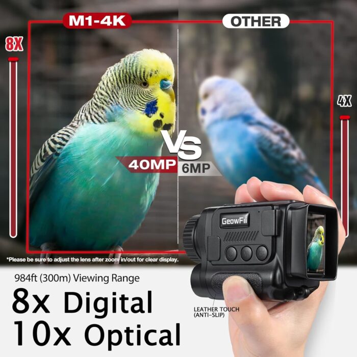 Night Vision Monocular, 4K Infrared Digital Night Vision Goggles for Adults - 850nm IR | 40M Photo & 4K Video | 984FT | 8X Zoom | Rechargeable Battery | 32GB Card | Hunting Camping Advanture Gadgets - Image 5