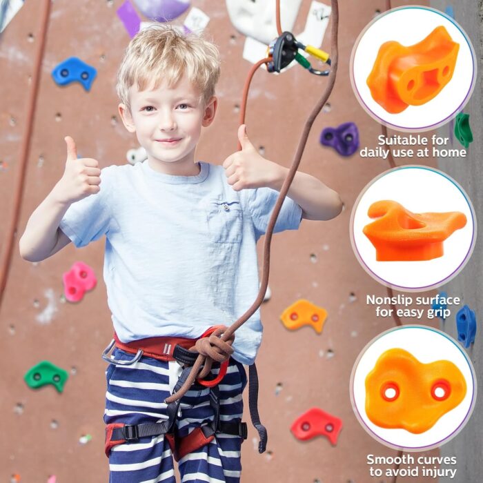 Meooeck 72 Pcs Kids Rock Wall Climbing Holds Set Colorful Grips with Mounting Screws and Hardware for DIY Indoor Outdoor Backyard Playground Play Set Back to School Birthday Gift(Classic Color) - Image 6