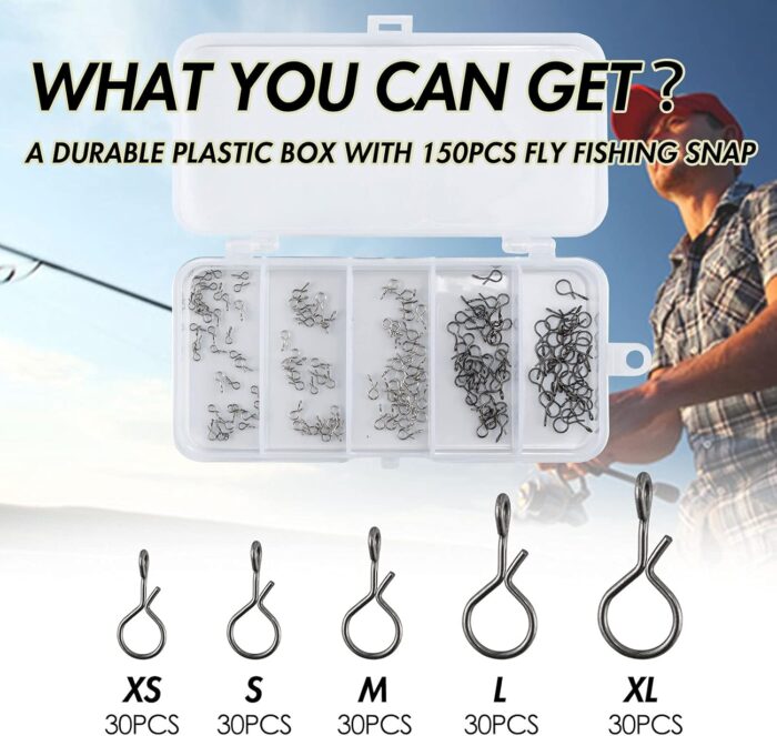 150-Pack Fly Fishing Snaps Twist Clips, 3/5 Sizes Stainless Steel Quick Change Lure Snaps No Knot Clip Quick Snap Fast Snap Lure Connector for Jigs Lures Fishing Clips Swivels Terminal Tackle - Image 6