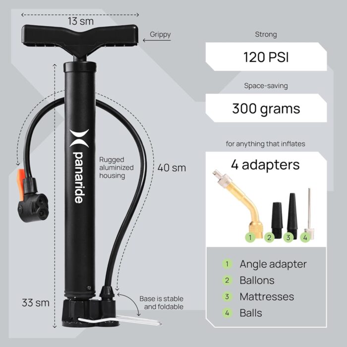 Bike Pump Floor, Advanced Bike Tire Inflator, Bicycle Hand Air Pump with Dual Presta and Schrader Valves, Handheld Bike Pump, Suitable for Road and Mountain Bikes, Baby Stroller, Balls - Image 3