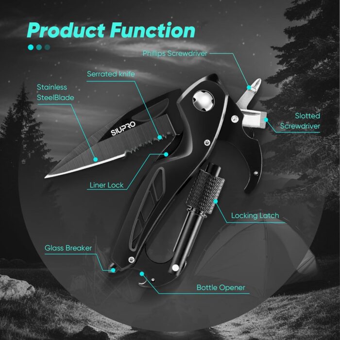 Fathers Day Dad Gifts from Daughter Son Wife, Multitool Carabiner Knife, Pocket Knife for Men with Bottle Opener, Window Breaker and Screwdriver, Tactical Survival Gear for Hiking - Image 4